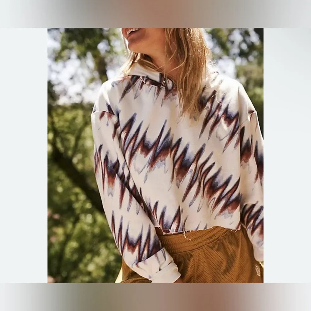 NWOT Free People FP Movement half time printed pullover - ivory combo - M IR